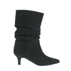 Cizme Gabriela negre din piele intoarsa cu toc kitten