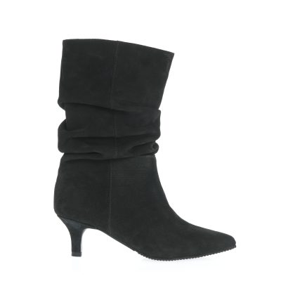 Cizme Gabriela negre din piele intoarsa cu toc kitten