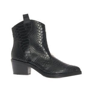 Botine Georgiana cu toc negru și textură șarpe