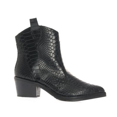 Botine Georgiana cu toc negru și textură șarpe