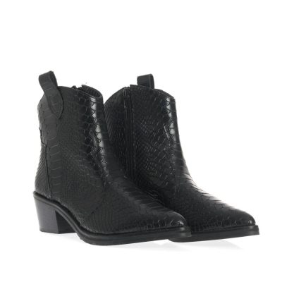Botine Georgiana cu toc negru și textură șarpe