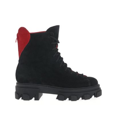 Ghete Larisa din piele intoarsa negru cu rosu