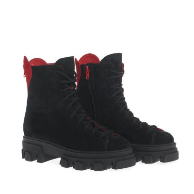 Ghete Larisa din piele intoarsa negru cu rosu
