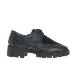 Pantofi Ana din piele și suede negru cu talpă groasă