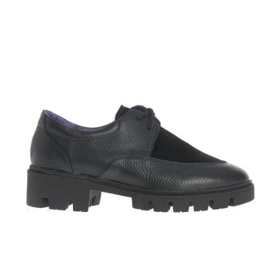 Pantofi Ana din piele și suede negru cu talpă groasă