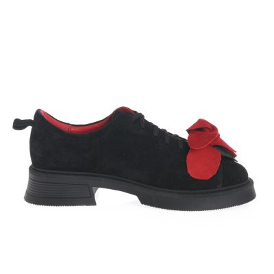 Pantofi Oxford Adriana negru cu florale roșii