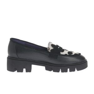 Mocasini Teodora cu model buline alb și negru