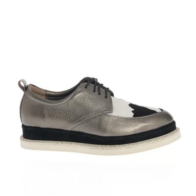 Pantofi Oxford Irina argintiu și alb