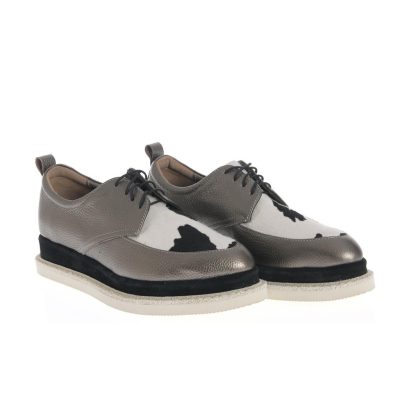 Pantofi Oxford Irina argintiu și alb