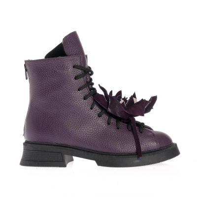 Botine Sofia mov cu fermoar și șireturi