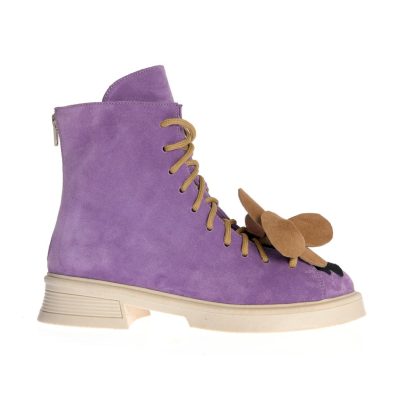Botine Sabina mov cu flori decorative