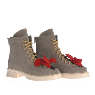 Botine Ileana gri cu detaliu floral