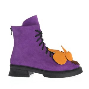Botine Cristina mov cu decor portocaliu