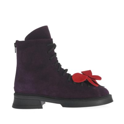 Botine Bianca mov cu floare roșie
