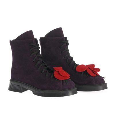 Botine Bianca mov cu floare roșie