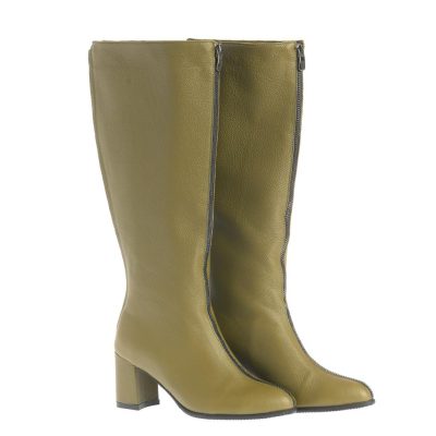 Cizme cu toc Ramona olive green din piele