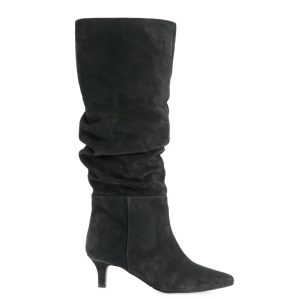 Cizme cu toc Iulia din piele intoarsa negru