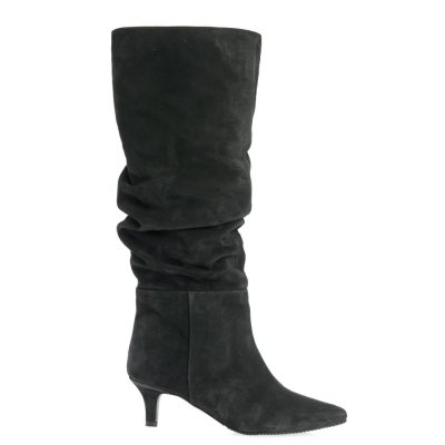 Cizme cu toc Iulia din piele intoarsa negru