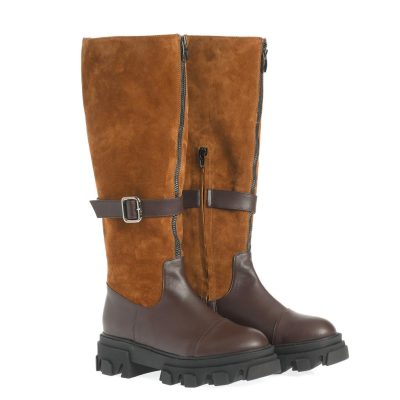 Cizme cu talpa joasa Mara maro si camel