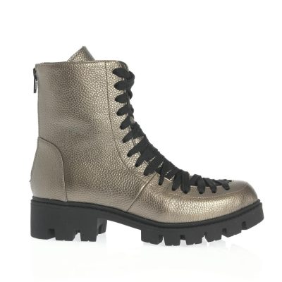 Botine Loredana din piele texturată bronz metalizat
