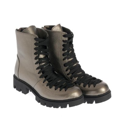 Botine Loredana din piele texturată bronz metalizat