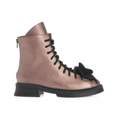 Botine Catrina roz metalizat cu toc joasă