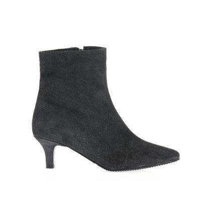 Botine Roxana din piele intoarsa negru cu toc kitten