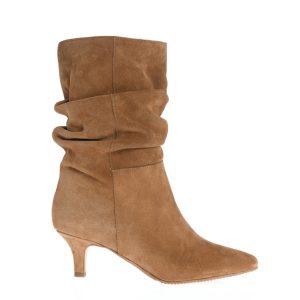 Cizme cu toc Claudia maro din piele intoarsa cu toc kitten