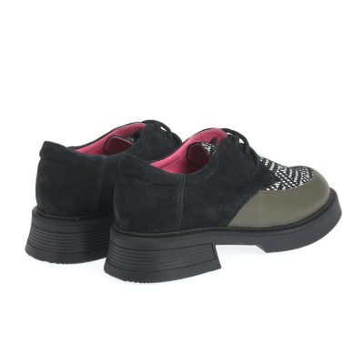 Pantofi casual cu siret Selena negri și verde