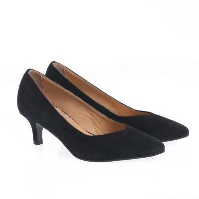 Pantofi Amelia cu toc kitten negru din piele intoarsa