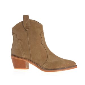 Botine Nicole maro din piele întoarsă cu toc bloc mediu