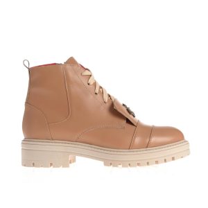 Bocanci Enya din piele bej cu broderie albină