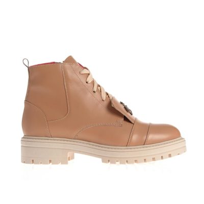 Bocanci Enya din piele bej cu broderie albină