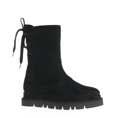 Botine Laura negre din suede cu șiret și fermoar