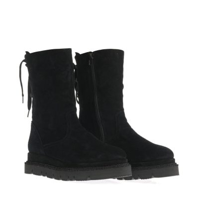 Botine Laura negre din suede cu șiret și fermoar