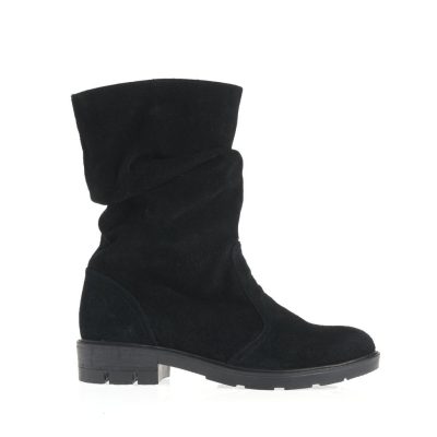 Botine Mirela negre din piele întoarsă cu toc jos