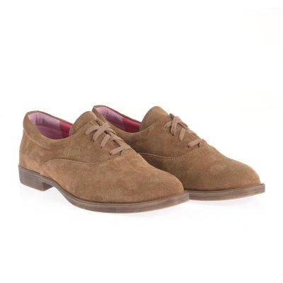 Pantofi Oxford Olga maro din piele întoarsă