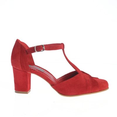 Pantofi Zamfira cu toc gros roșii din suede