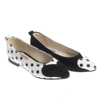 Balerini Cerasela din piele intoarsă negru cu alb