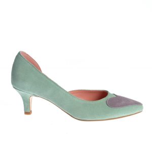 Pantofi Eliza verde și mov cu toc mic