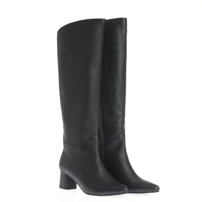 Cizme cu toc Mariana din piele texturată negru