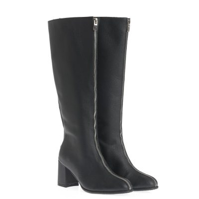 Cizme cu toc Felicia din piele neagră