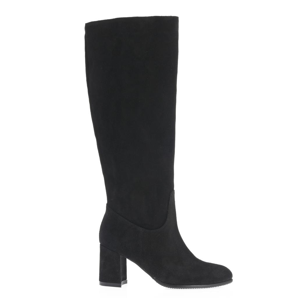 Cizme cu toc Ecaterina negre din piele intoarsa