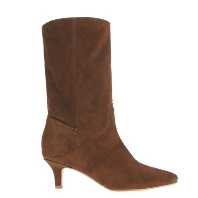 Cizme cu toc Zoe maro din suede