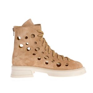 Botine Petra din piele intoarsă maro cu perforații